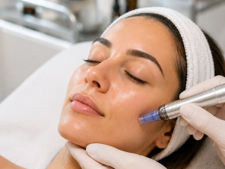 Microneedling: pero s mikrojehličkami na tváři klientky